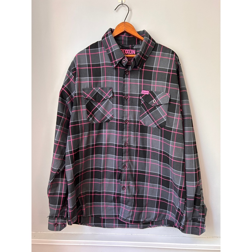 Dixxon Flannel Co Snap-on Limited Edition Plaid Shirt Grey Pink Mens Large